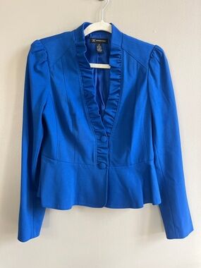 INC International Concepts Royal blue peplum ruffled front blazer size medium